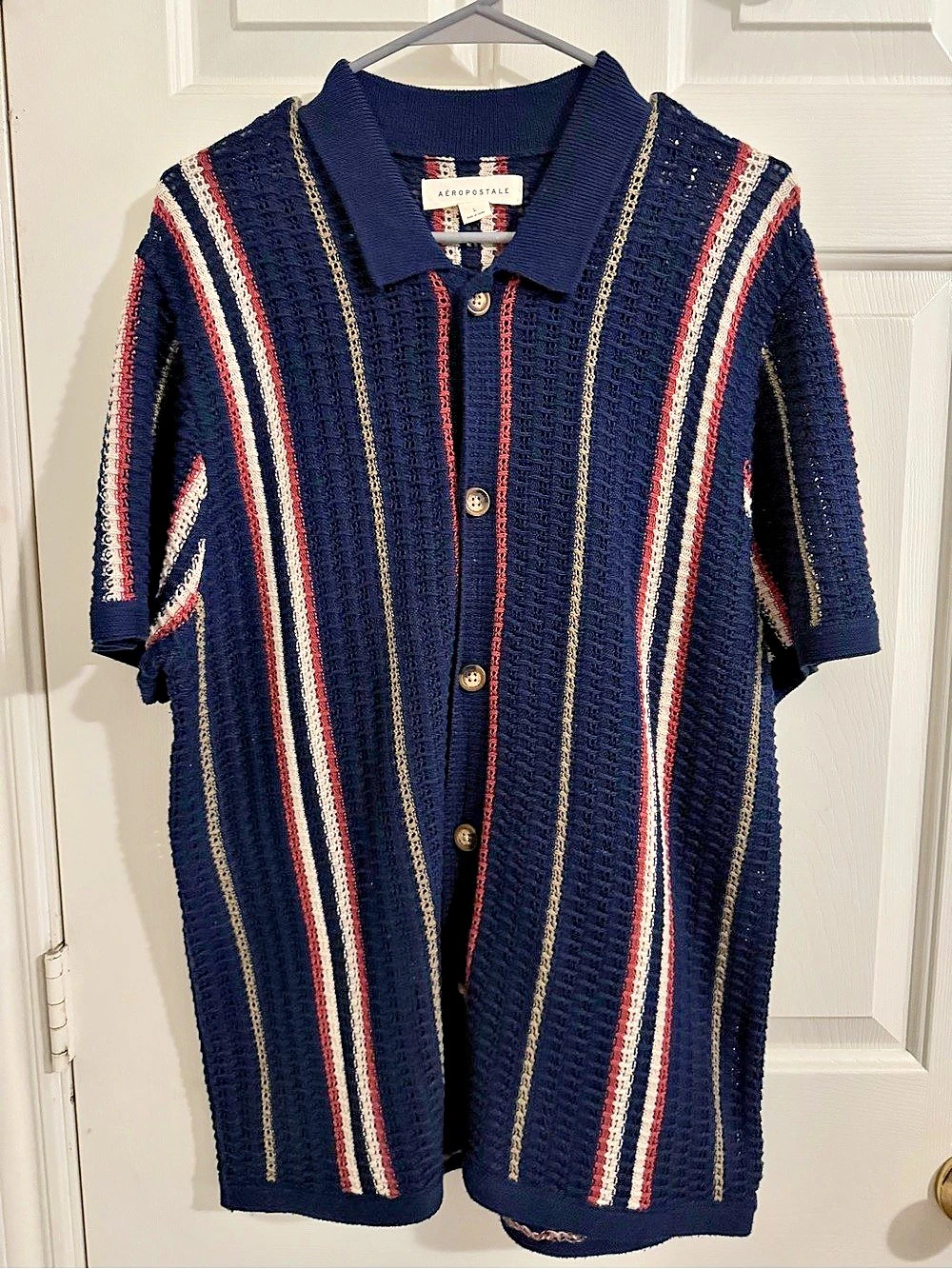 Aero Striped Short Sleeve Polo in Blue & Red Size Medium Like New